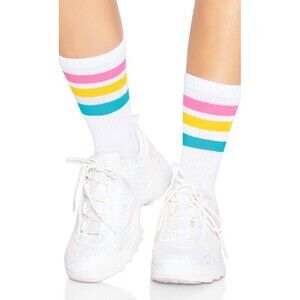 Leg Avenue Pride Striped Crew Socks, White / Soft Pastel Colors, One Size